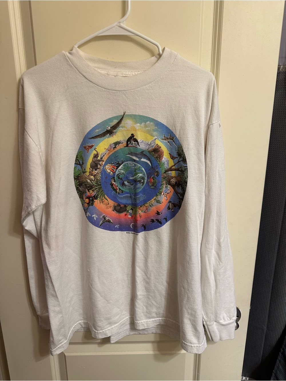 White Graphic Longsleeve T-Shirt with Colorful Circular Nature Print